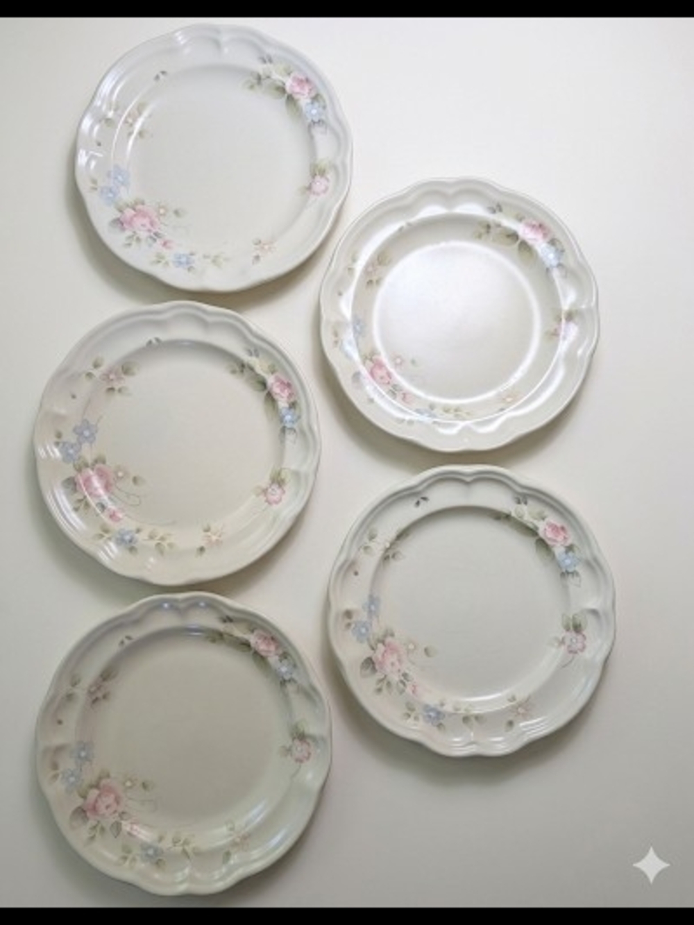 Vintage Pfaltzgraff Tea Rose Salad Plates Stoneware Scalloped Edge - Set of 5